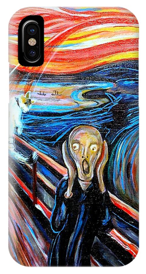 Scream iPhone X Case featuring the painting A Cat for Edvard Munch_ Annie Passing Through by George I Perez