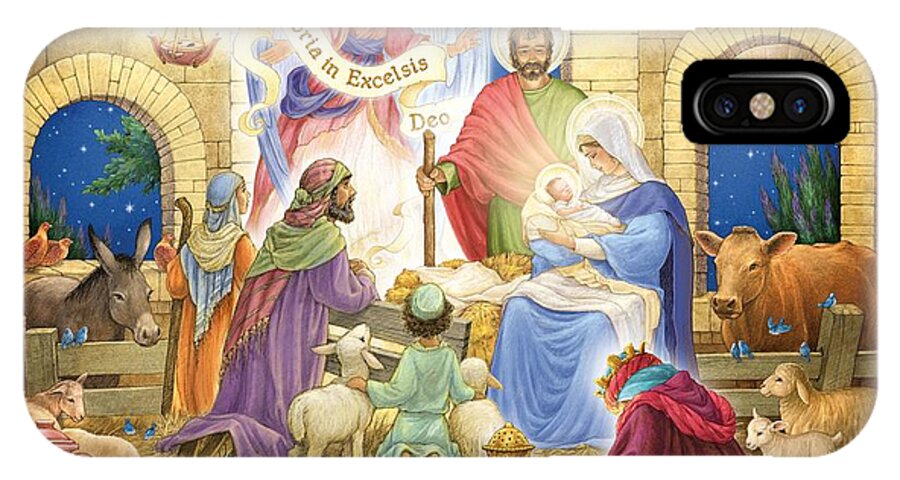 Nativity iPhone X Case featuring the digital art A Glorious Nativity by Randy Wollenmann