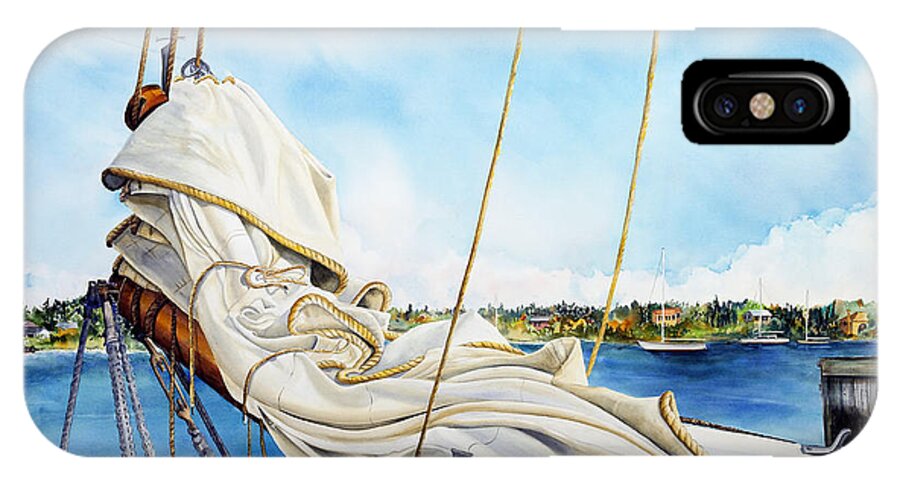 New Jersey Tall Ship iPhone X Case featuring the painting A. J. Meerwald Heading Out by Phyllis London