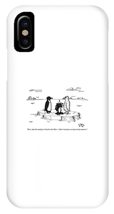 A Naked Penguin Is Handing His Black And White iPhone X Case