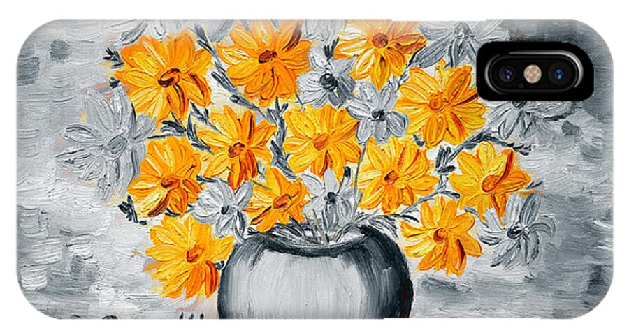 Selective iPhone X Case featuring the painting A Whole Bunch of Daisies Selective Color I by Ramona Matei