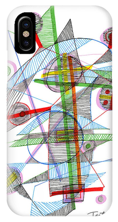 Abstract iPhone X Case featuring the drawing Abstract Pen Drawing Forty-Nine by Lynne Taetzsch