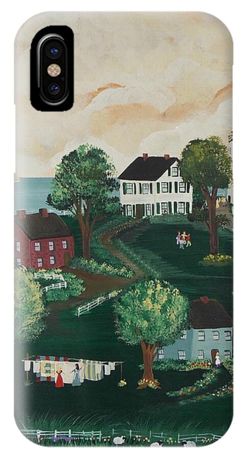 Folk Art iPhone X Case featuring the painting Airing Out The Quilts by Virginia Coyle