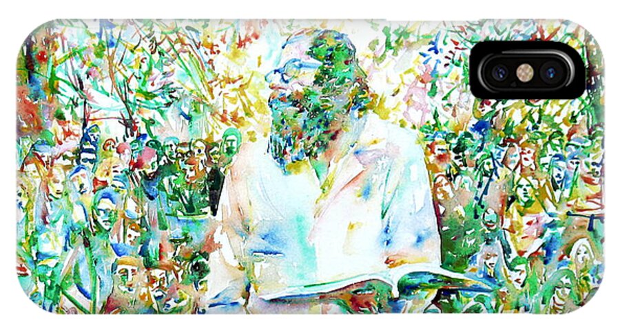 Allen iPhone X Case featuring the painting ALLEN GINSBERG reading at the park by Fabrizio Cassetta