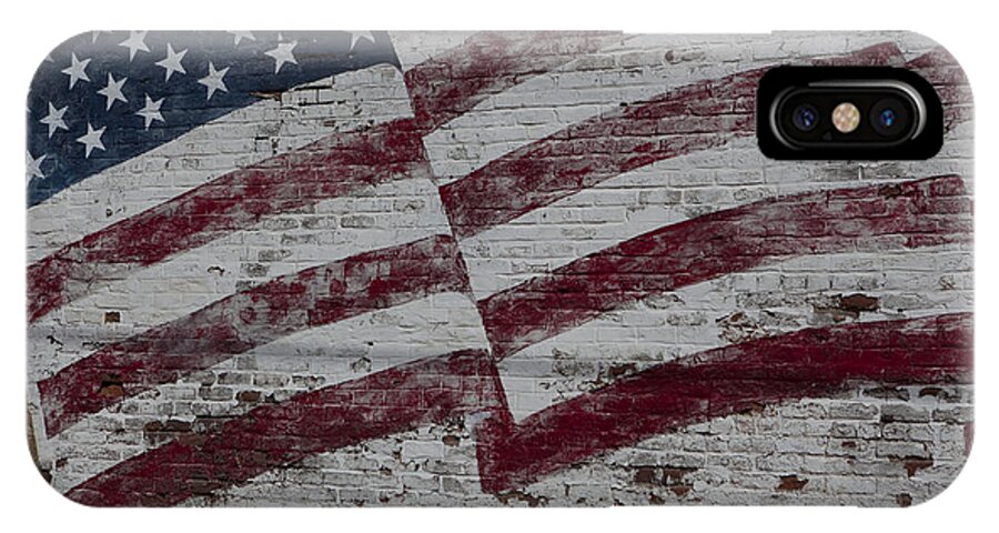 Built Structure iPhone X Case featuring the photograph American flag painted on brick wall by Keith Kapple