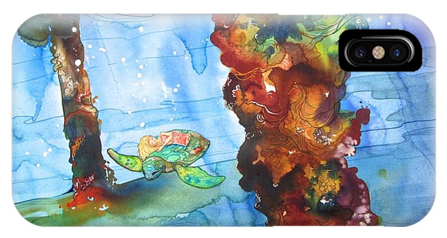 Turtle iPhone X Case featuring the painting Asleep by Maya Murano