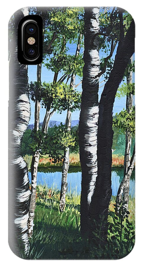Landscape iPhone X Case featuring the painting Aspens and Pond by Timithy L Gordon