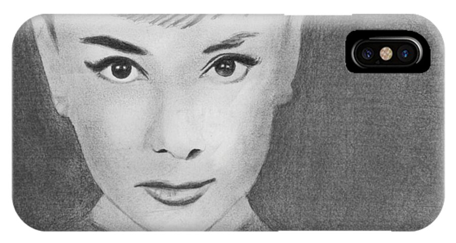 Audrey Hepburn iPhone X Case featuring the drawing Audrey Hepburn by Pat Moore
