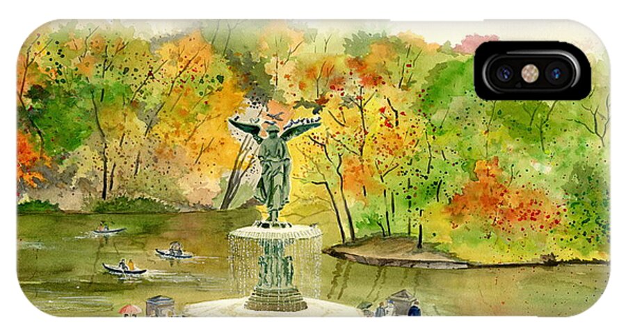 Autumn Central Park Ny iPhone X Case featuring the painting Autumn at Central Park NY by Melly Terpening