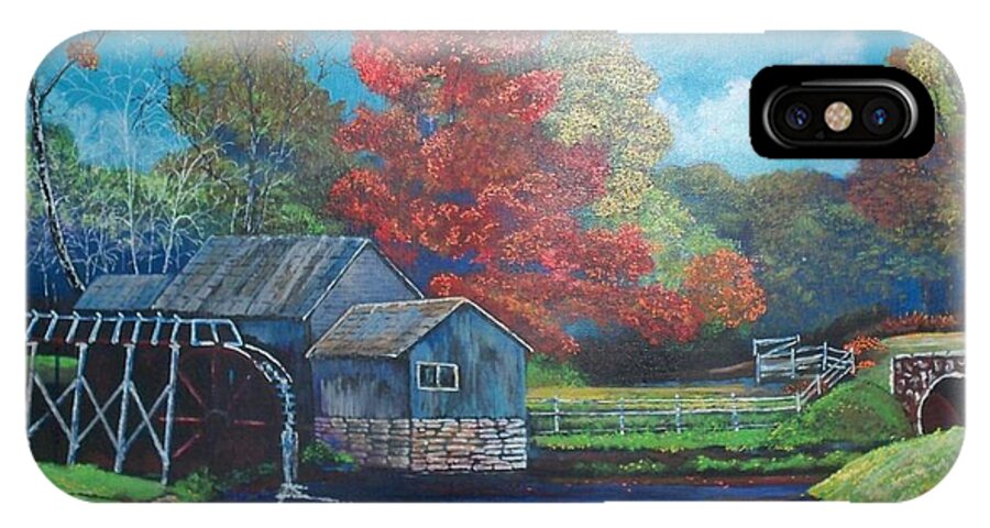 Gristmill iPhone X Case featuring the painting Autumn Mill by Dave Farrow