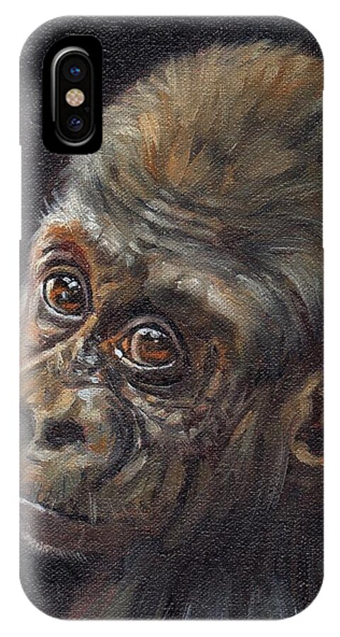 Gorilla iPhone X Case featuring the painting Baby Gorilla by David Stribbling