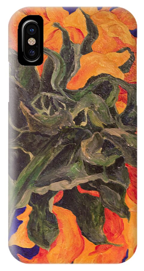 Sunflower iPhone X Case featuring the painting Back of Sunflower by Sally Quillin