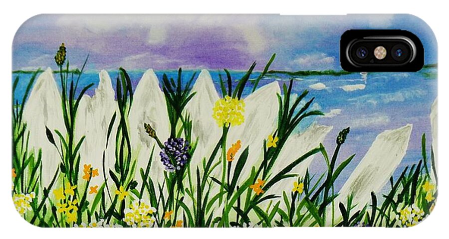Seascape With Flowers iPhone X Case featuring the painting Backyard Beach by Celeste Manning