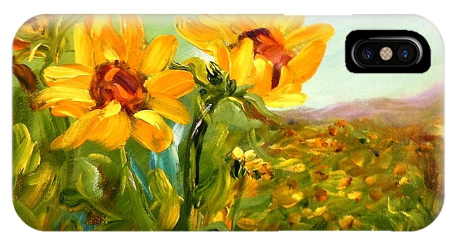 Sunflowers iPhone X Case featuring the painting Basking in the Sun by Barbara Pirkle