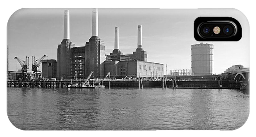 Battersea Power Station London River Thames Embankment Uk England Mono Black White And iPhone X Case featuring the photograph Battersea Power Station by Julia Gavin