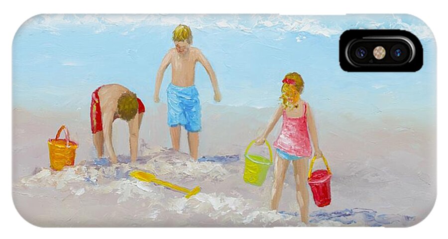 Beach iPhone X Case featuring the painting Beach painting - Sandcastles by Jan Matson