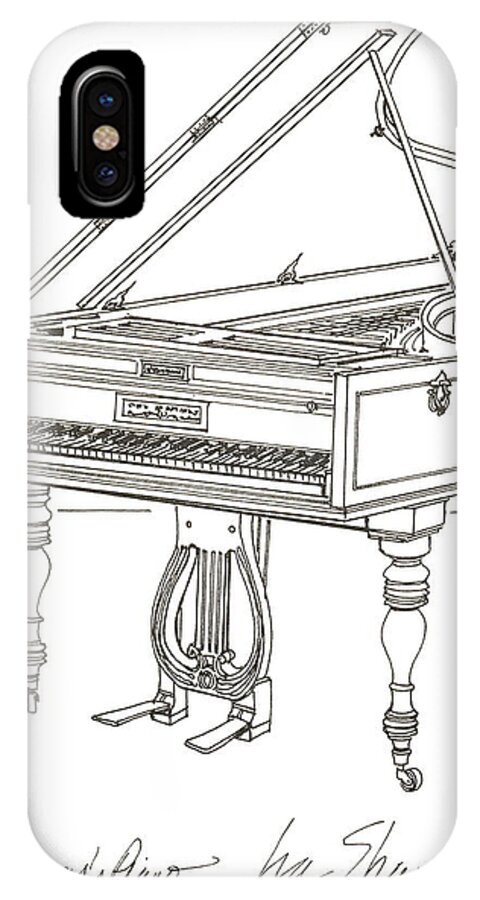 Beethoven iPhone X Case featuring the drawing Beethoven's Broadwood Grand Piano by Ira Shander