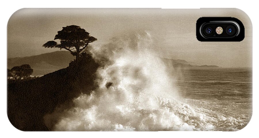 Big Wave iPhone X Case featuring the photograph Big Wave hitting the Lone Cypress Tree Pebble Beach California 1916 by Monterey County Historical Society