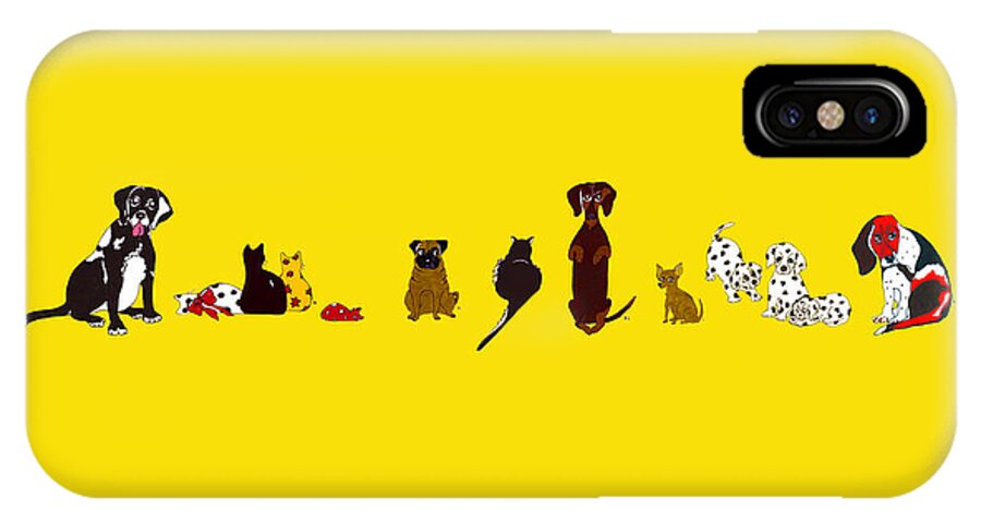 Dogs iPhone X Case featuring the drawing Bill and Friends by Rachel Lowry