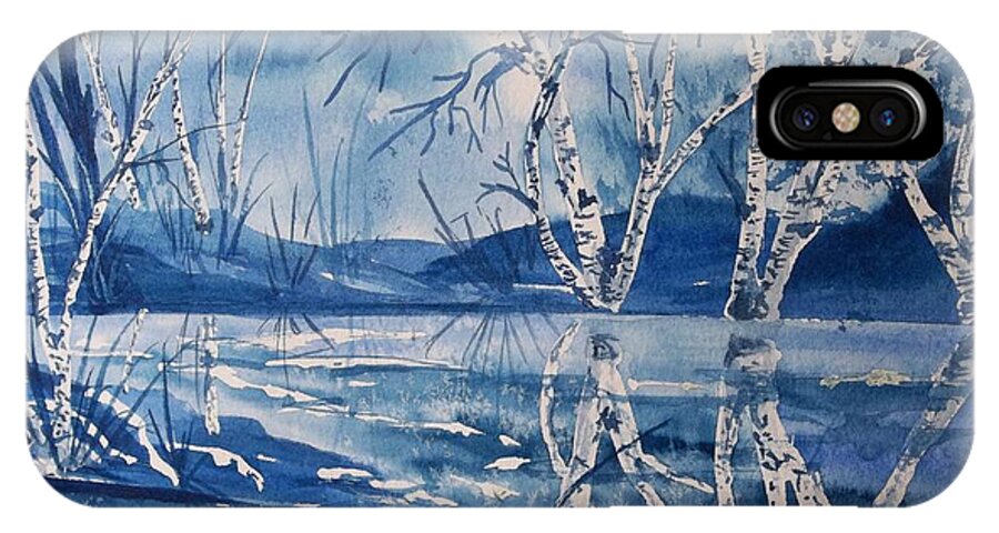 Birch Trees iPhone X Case featuring the painting Birches in Blue by Ellen Levinson