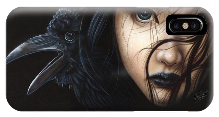 North Dakota Artist iPhone X Case featuring the painting Birds of Prey- Raven by Wayne Pruse