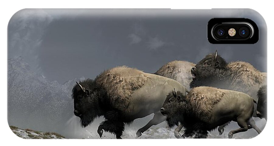 Bison iPhone X Case featuring the digital art Bison Stampede by Daniel Eskridge