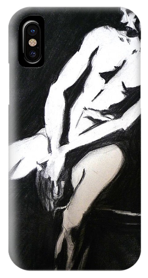 High Contrast iPhone X Case featuring the drawing Black and White by Joan Jones