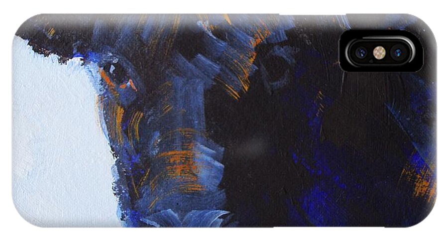 Black iPhone X Case featuring the painting Black Cow Head by Mike Jory