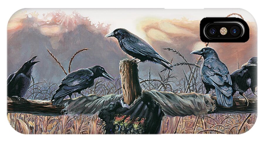 Crows iPhone X Case featuring the painting Black Diamond by Todd Trainer