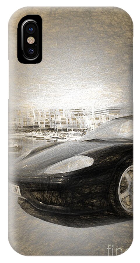 Ferrari iPhone X Case featuring the digital art Black Ferrari by Perry Van Munster