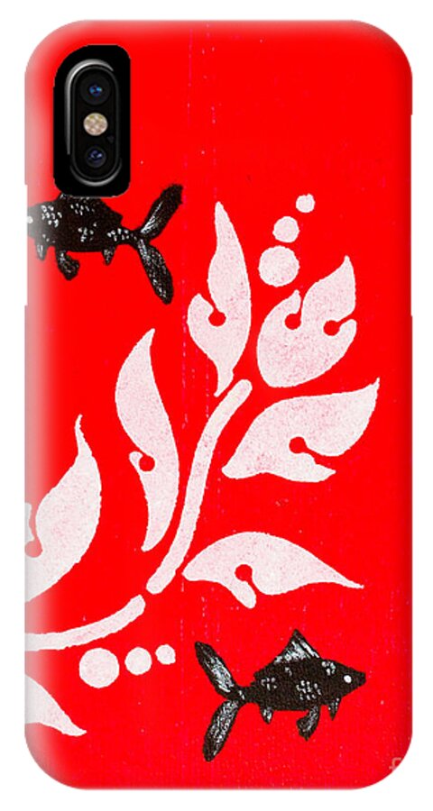  iPhone X Case featuring the painting Black fish left by Stefanie Forck