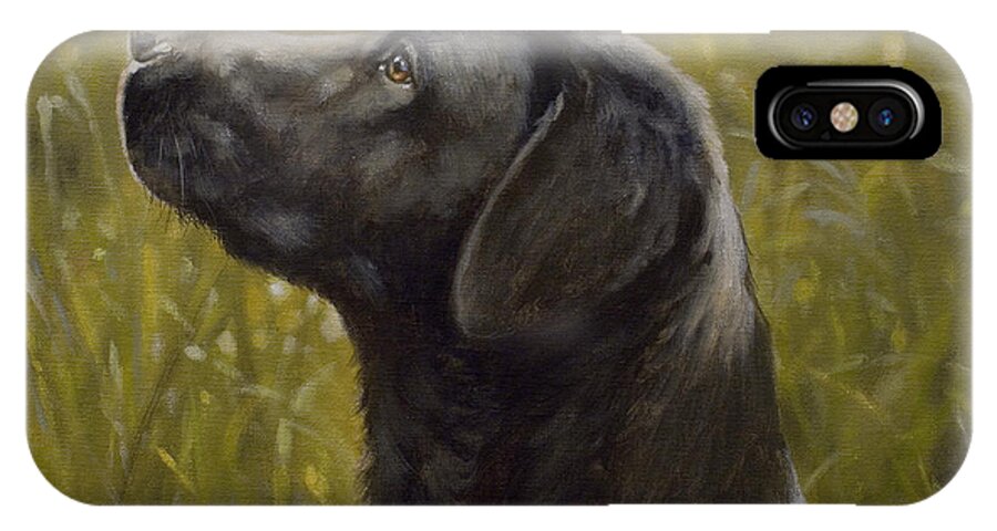 Labrador iPhone X Case featuring the painting Black Labrador Portrait I by John Silver