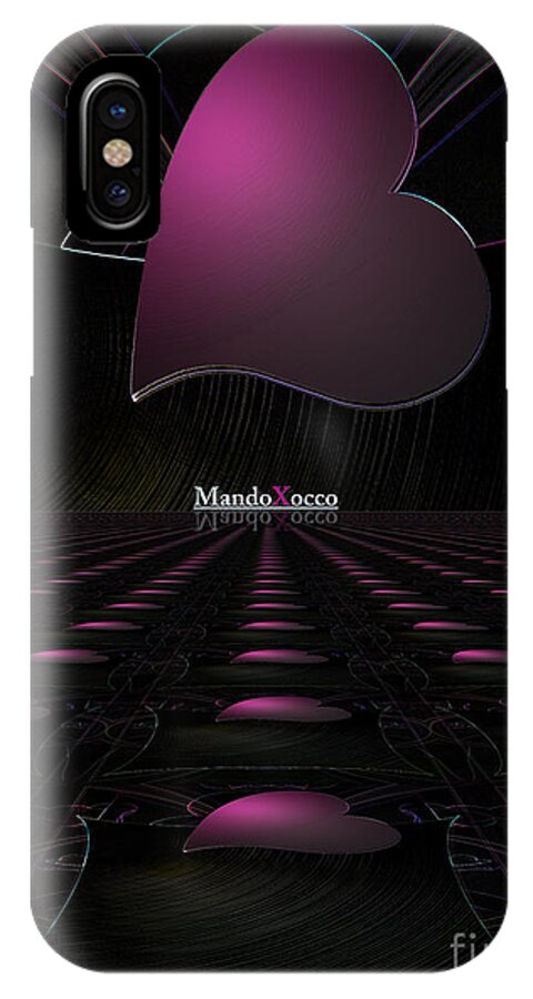 Design iPhone X Case featuring the mixed media Black Pink Luv Line by Mando Xocco
