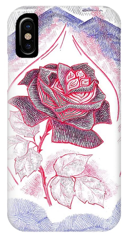 Love iPhone X Case featuring the drawing Black rose of Tbilisi by Sergey Molchanov