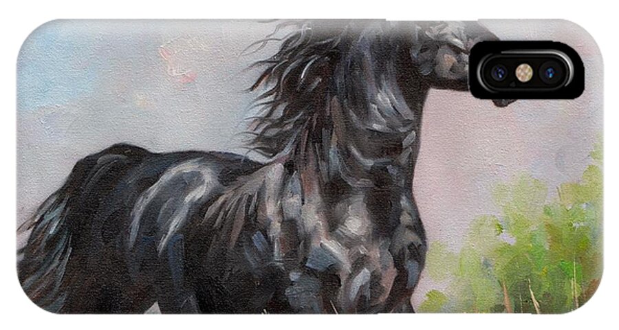 Horse iPhone X Case featuring the painting Black Stallion by David Stribbling