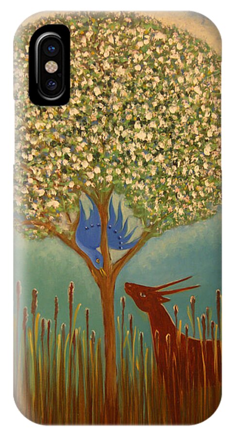 Bluebird iPhone X Case featuring the painting Blue Bird Singing by Tone Aanderaa