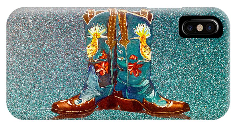Boots Art iPhone X Case featuring the painting Blue Boots by Mayhem Mediums