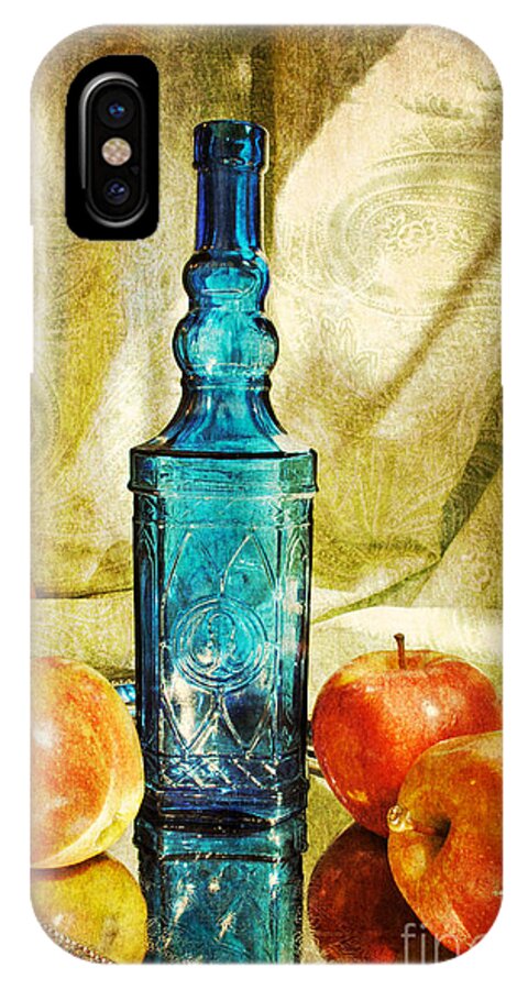 Bottle iPhone X Case featuring the photograph Blue Bottle with Apples by Kelly Nowak