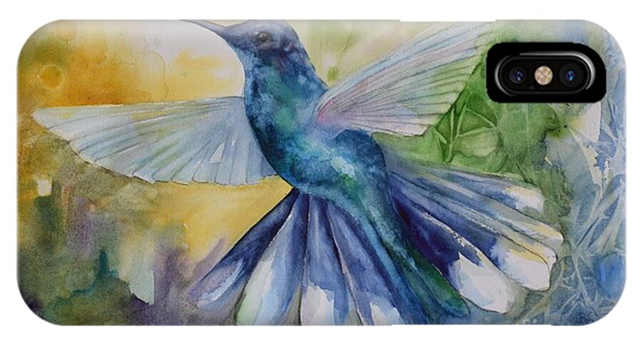 Hummingbird iPhone X Case featuring the painting Blue Chitter by Pamela Shearer
