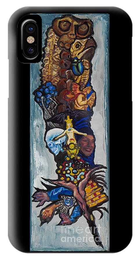 Crow iPhone X Case featuring the painting Blue Crow Feather- Crow Series by Emily McLaughlin