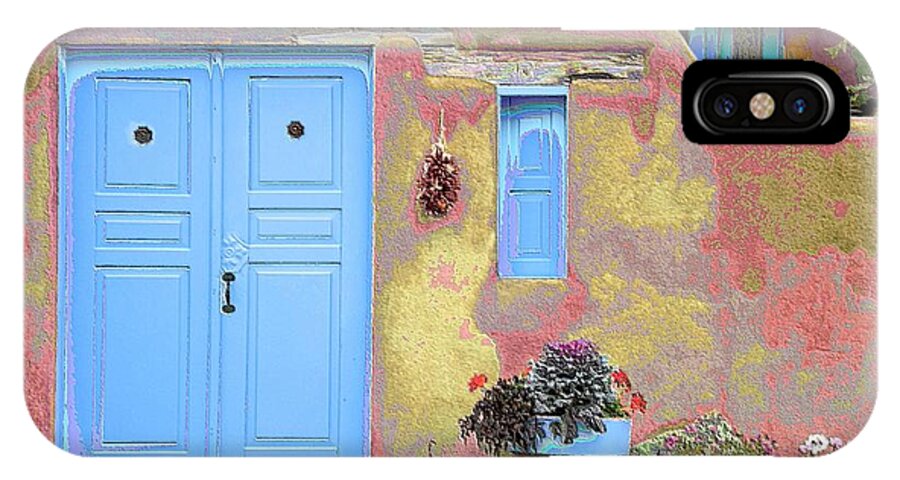Adobe iPhone X Case featuring the photograph Blue Door in Ranchos by Jacqui Binford-Bell