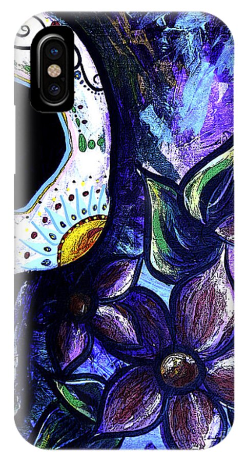 Lovejoy iPhone X Case featuring the painting Blue Flower Skull by Lovejoy Creations