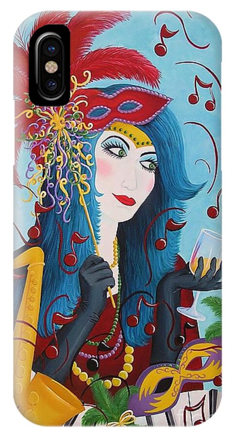 Mardi Gras iPhone X Case featuring the painting Blue Haired Lady by Valerie Carpenter