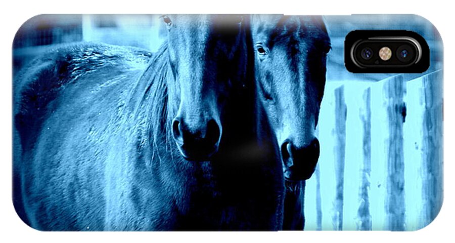 Horses iPhone X Case featuring the photograph Blue Horses by Rabiah Seminole