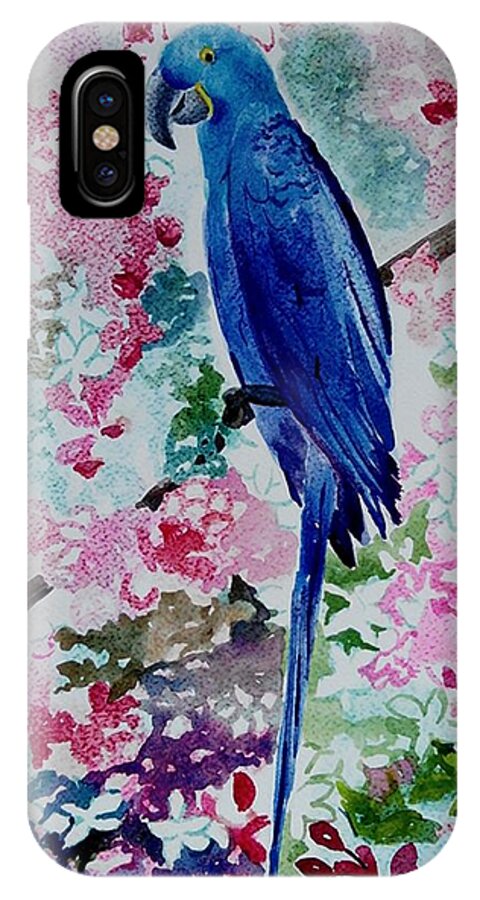 Bluemacaw iPhone X Case featuring the painting Blue Macaw by Geeta Yerra