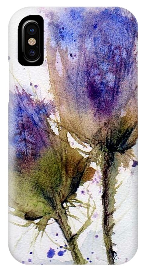 Watercolor iPhone X Case featuring the painting Blue Thistle by Anne Duke
