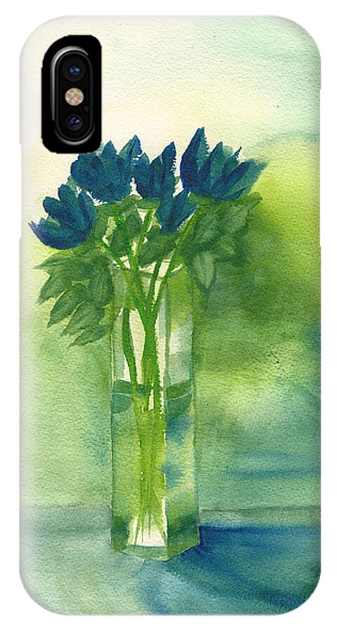 Flowers Watercolor Painting iPhone X Case featuring the painting Blue Tulips in Glass Vase by Frank Bright
