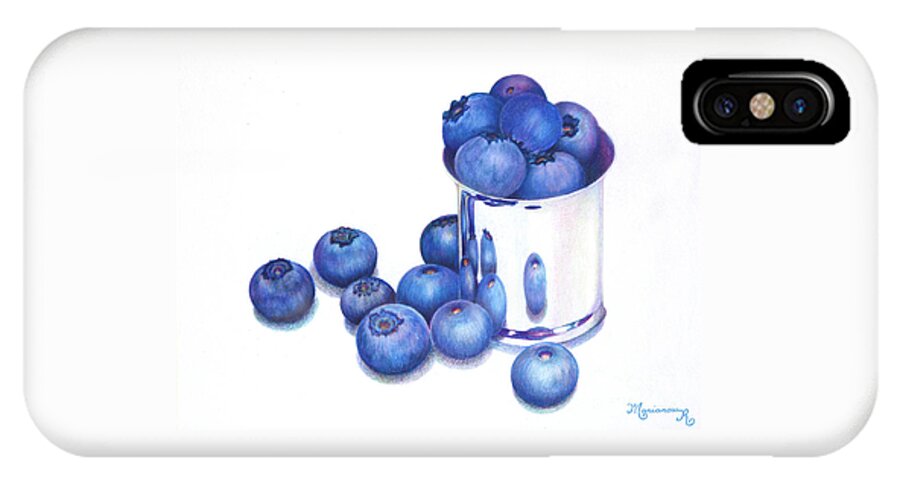 Fruit iPhone X Case featuring the painting Blueberries and Silver by Mariarosa Rockefeller