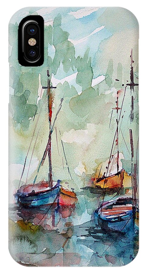 Boats iPhone X Case featuring the painting Boats on Lake by Faruk Koksal