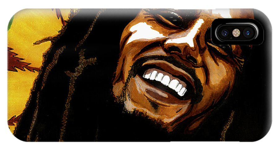 Bob Marley iPhone X Case featuring the drawing Bob Marley Rastafarian by Cory Still